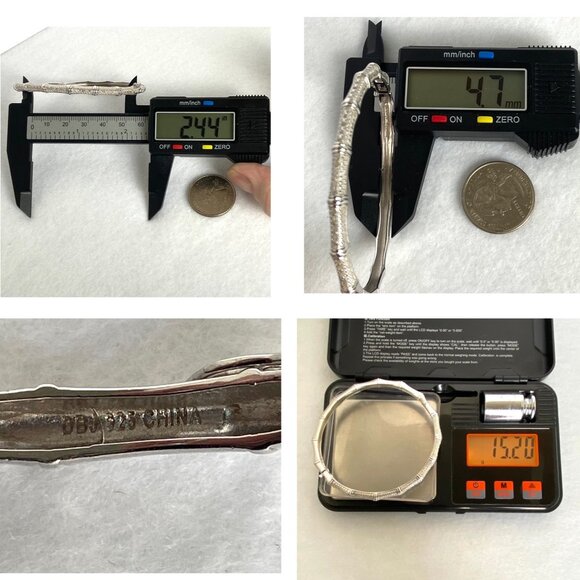 Sterling Silver 925 DBJ Oval Bamboo Hinged Diamond Bangle Bracelet Sz 7.25" - Picture 10 of 16